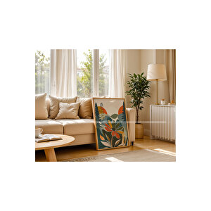 Soyut Çiçekler 3 Parçalı Ahşap Çerçeveli Tablo Seti-2