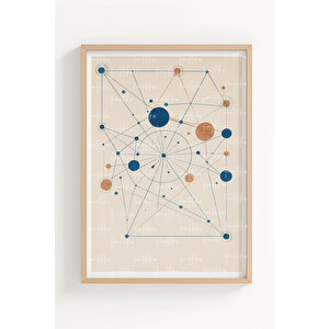 Astronomi Ve Ay Evreleri Temalı 3’lü Ahşap Çerçeveli Tablo Seti - Modern Dekor 21x30 cm