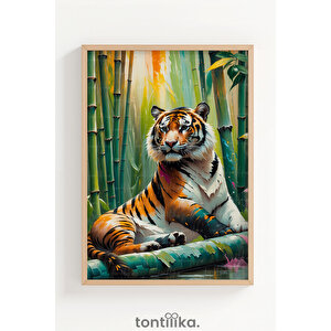 Bambu Ormanı Hayvanları 3 Parçalı Ahşap Çerçeveli Tablo Seti 50x70 cm