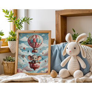 Bebek Ve Çocuk Odası Uçan Hayvanlar Tema Ahşap Çerçeveli 3'lü Tablo Seti 30x42 cm