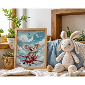 Bebek Ve Çocuk Odası Uçan Hayvanlar Tema Ahşap Çerçeveli 3'lü Tablo Seti 21x30 cm