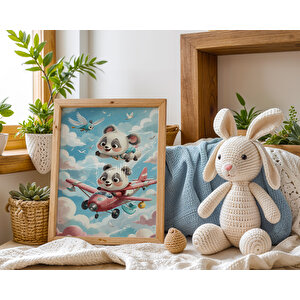 Bebek Ve Çocuk Odası Uçan Hayvanlar Tema Ahşap Çerçeveli 3'lü Tablo Seti