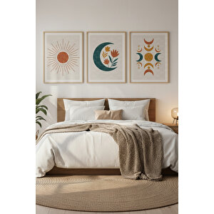 Güneş Ve Ay Motifli 3 Parçalı Ahşap Çerçeveli Tablo Seti 50x70 cm