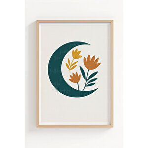 Güneş Ve Ay Motifli 3 Parçalı Ahşap Çerçeveli Tablo Seti 50x70 cm