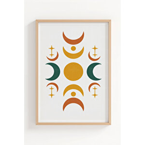 Güneş Ve Ay Motifli 3 Parçalı Ahşap Çerçeveli Tablo Seti 50x70 cm
