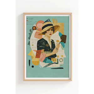 Retro Kadın Portreleri 3 Parçalı Ahşap Çerçeveli Tablo Seti 50x70 cm