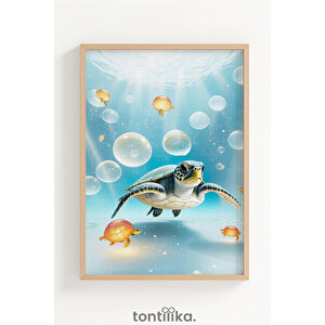 Okyanus Dostları 3’lü Ahşap Çerçeveli Dekoratif Tablo Seti 30x42 cm