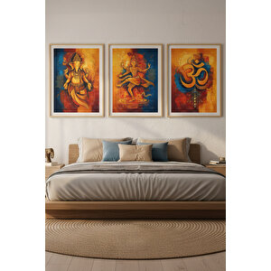 Hint Mitolojisi 3’lü Ahşap Çerçeveli Tablo Seti - Manevi Ve Dini Sanat 21x30 cm