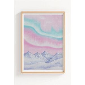 Kuzey Işıkları 3’lü Doğa Temalı Ahşap Çerçeveli Tablo Seti 50x70 cm