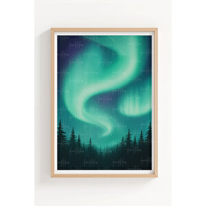 Kuzey Işıkları 3’lü Doğa Temalı Ahşap Çerçeveli Tablo Seti