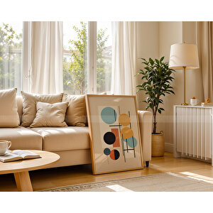 Modern Geometrik 3 Parçalı Ahşap Çerçeveli Tablo Seti - Minimal Ve Renkli Tasarım 21x30 cm