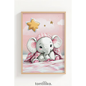 Pembe Hayvan Dostları 3’lü Ahşap Çerçeveli Dekoratif Tablo Seti – Fil, Tavşan Ve Ayıcık 50x70 cm