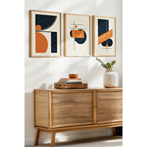 Geometrik Soyut 3 Parçalı Ahşap Çerçeveli Tablo Seti 30x42 cm