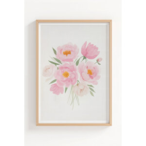 Pembe Gül Lavanta Çiçek 3 Parçalı Ahşap Çerçeveli Tablo Seti