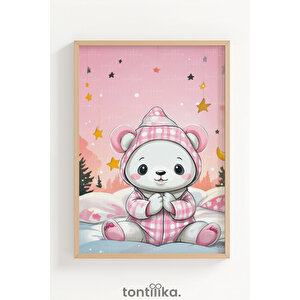 Pembe Hayvan Dostları 3’lü Ahşap Çerçeveli Dekoratif Tablo Seti – Fil, Tavşan Ve Ayıcık 30x42 cm