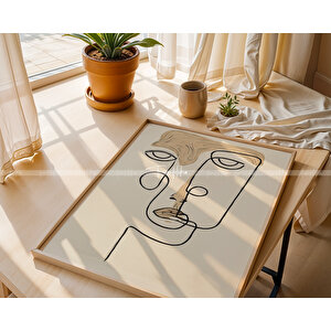 Soyut Çizgilerle Yüz Temalı 3'lü Ahşap Çerçeveli Tablo Seti 21x30 cm