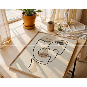 Soyut Çizgilerle Yüz Temalı 3'lü Ahşap Çerçeveli Tablo Seti 21x30 cm