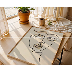 Soyut Çizgilerle Yüz Temalı 3'lü Ahşap Çerçeveli Tablo Seti