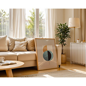 Modern Geometrik 3 Parçalı Ahşap Çerçeveli Tablo Seti - Minimal Ve Renkli Tasarım