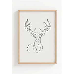 Geyik Ayı Tilki 3’lü Hayvan Çizim Temalı Ahşap Çerçeveli Tablo Seti - Minimalist Dekor 30x42 cm