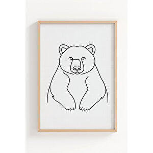 Geyik Ayı Tilki 3’lü Hayvan Çizim Temalı Ahşap Çerçeveli Tablo Seti - Minimalist Dekor 30x42 cm