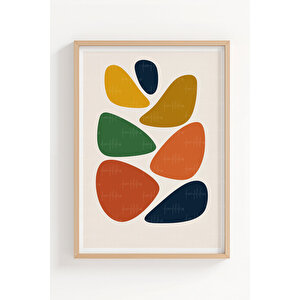 Soyut Yaprak Desenli 3’lü Ahşap Çerçeveli Tablo Seti - Soyut Dekor 30x42 cm