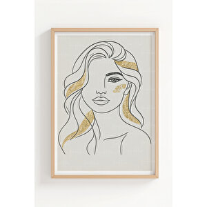 Kadın Portre Çizimli 3’lü Modern Ahşap Çerçeveli Tablo Seti - Yatak Odası Dekoru 21x30 cm