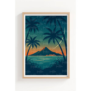 Tropikal Sahil Ve Palmiye Temalı 3’lü Ahşap Çerçeveli Tablo Seti - Tatil Dekoru 21x30 cm