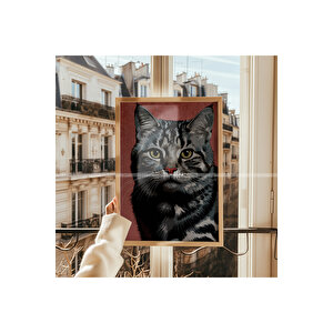 Kedi Portresi 3 Parçalı Ahşap Çerçeveli Tablo Seti-2 21x30 cm