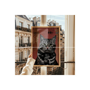 Kedi Portresi 3 Parçalı Ahşap Çerçeveli Tablo Seti-2