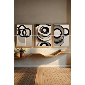 Minimal Geometrik Çizgiler 3'lü Ahşap Tablo Seti-2 30x42 cm