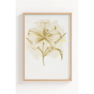 Çiçek İllüstrasyonları 3’lü Vintage Ahşap Çerçeveli Tablo Seti - Yatak Odası Dekoru