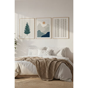 Minimalist Doğa 3 Parçalı Ahşap Çerçeveli Tablo Seti 30x42 cm