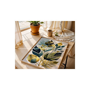 Doğal Yapraklar 3 Parçalı Ahşap Çerçeveli Tablo Seti-2 21x30 cm