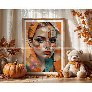 Portre Ve Geometrik Desenli 3'lü Ahşap Çerçeveli Tablo Seti 21x30 21x30 cm