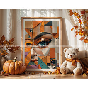 Portre Ve Geometrik Desenli 3'lü Ahşap Çerçeveli Tablo Seti 21x30 21x30 cm