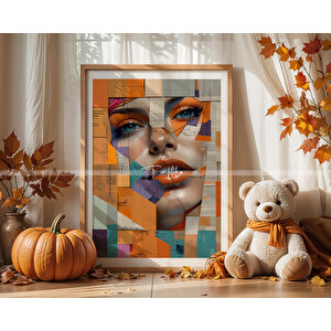 Portre Ve Geometrik Desenli 3'lü Ahşap Çerçeveli Tablo Seti 21x30