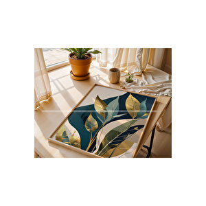 Doğal Yapraklar 3 Parçalı Ahşap Çerçeveli Tablo Seti-2 30x42 cm