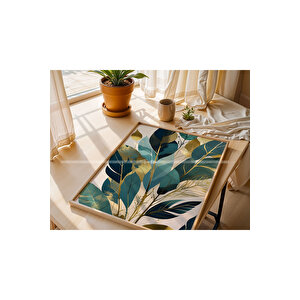 Doğal Yapraklar 3 Parçalı Ahşap Çerçeveli Tablo Seti-2