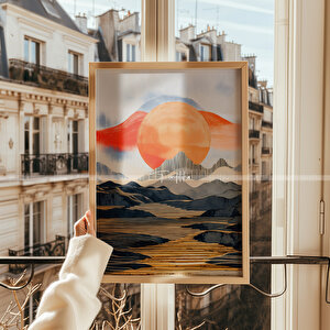 Gün Batımı Manzarası 3'lü Ahşap Çerçeveli Tablo Seti-2