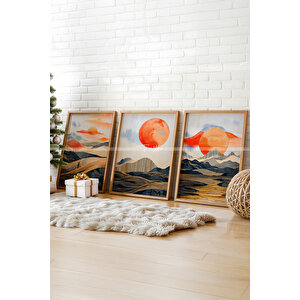 Gün Batımı Manzarası 3'lü Ahşap Çerçeveli Tablo Seti 21x30 cm