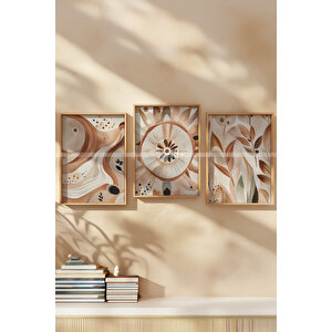 Doğal Tonlarda 3'lü Ahşap Çerçeveli Tablo Seti 30x42 30x42 cm