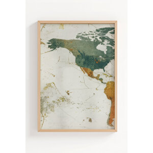 Vintage Dünya Haritası 3 Parçalı Ahşap Çerçeveli Tablo Seti 50x70 cm