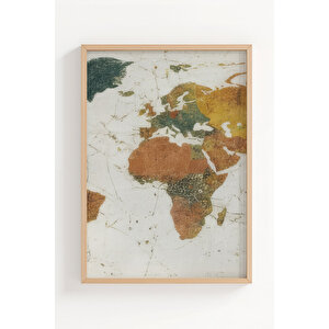 Vintage Dünya Haritası 3 Parçalı Ahşap Çerçeveli Tablo Seti 50x70 cm