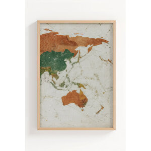Vintage Dünya Haritası 3 Parçalı Ahşap Çerçeveli Tablo Seti