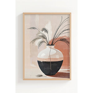 Vazo İçinde Çiçekler 3 Parçalı Ahşap Çerçeveli Tablo Seti 21x30 cm