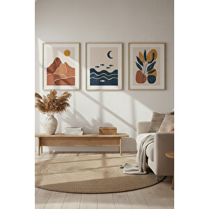Minimalist Doğa İllüstrasyonu 3’lü Ahşap Çerçeveli Tablo Seti 21x30 cm