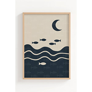 Minimalist Doğa İllüstrasyonu 3’lü Ahşap Çerçeveli Tablo Seti 21x30 cm