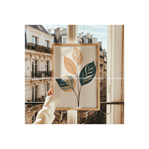 Minimalist Yapraklar 3 Parçalı Ahşap Çerçeveli Tablo Seti 50x70 cm