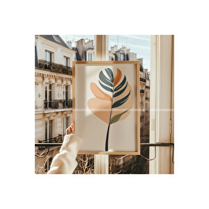 Minimalist Yapraklar 3 Parçalı Ahşap Çerçeveli Tablo Seti